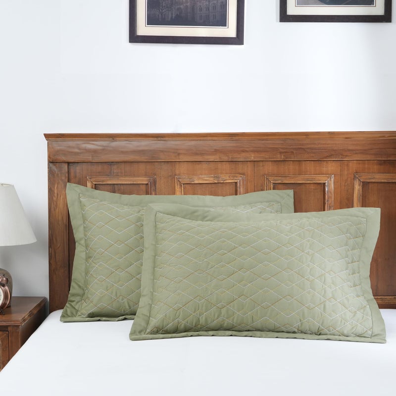maspar Hues Indigenous Artisan Art Deco Diamond Green Quilted Standard Pillow Sham Set - Image 1