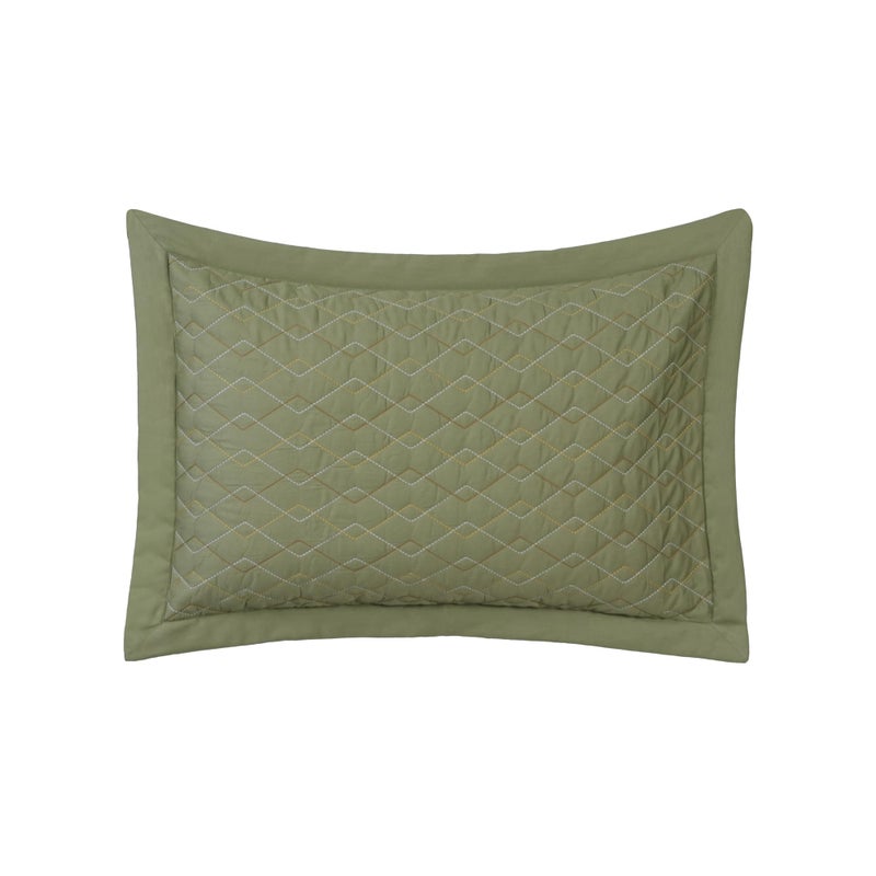 maspar Hues Indigenous Artisan Art Deco Diamond Green Quilted Standard Pillow Sham Set - Image 2