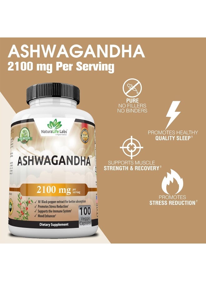 NaturaLife Labs Organic Ashwagandha 2,100 mg - 100 Vegan Capsules - Image 3
