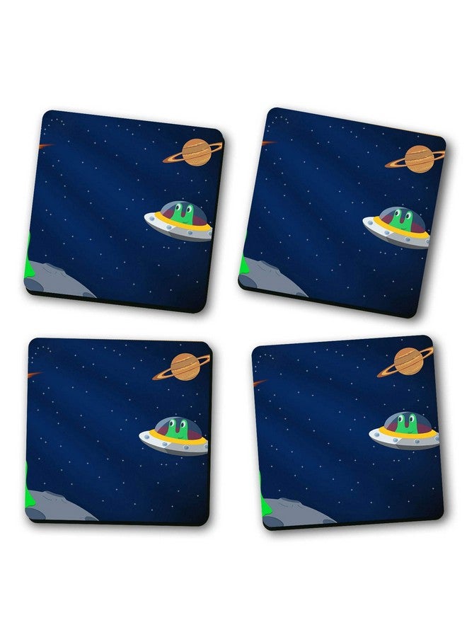 ASHVAH Space Print/Typography Tea/Coffee Mug/Designer Handmade Wooden Coaster Set for Home Kitchen, Office Desk - Set of 4 - Square: 10cm - Image 2