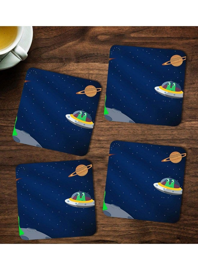 ASHVAH Space Print/Typography Tea/Coffee Mug/Designer Handmade Wooden Coaster Set for Home Kitchen, Office Desk - Set of 4 - Square: 10cm - Image 1