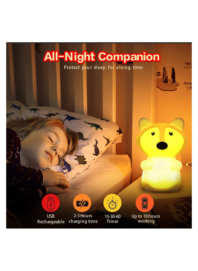 SYOSI Kids Night Light Fox Silicone Nursery for Baby and Toddler Squishy Room Animal Lights Girls Boys Kawaii Lamp Cute Lamps Bedroom - Image 3
