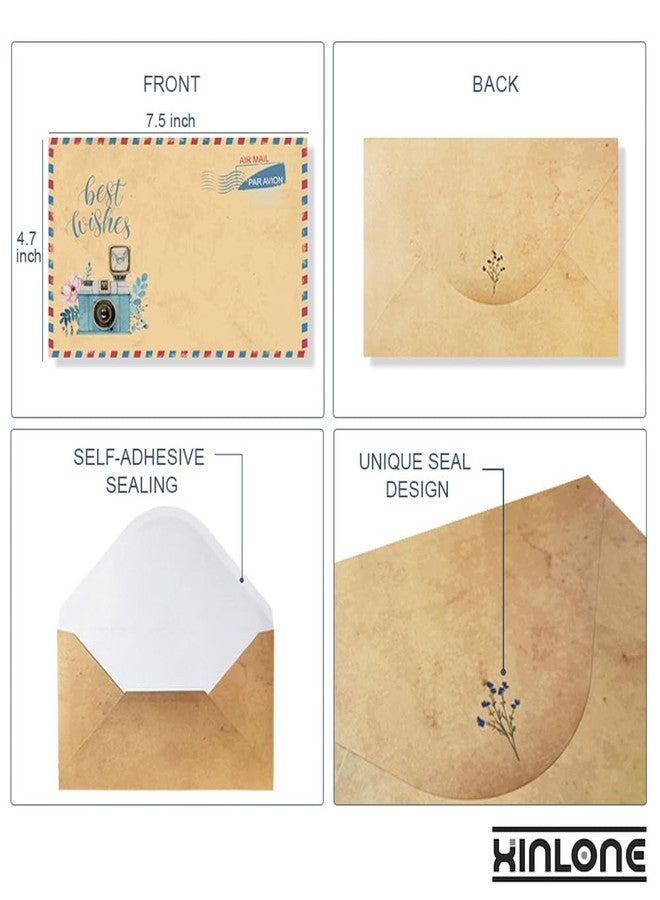 XinLone Lined Vintage Stationary Paper, 7.3 x 10.2 Inch Old Fashion Stationary Paper and Envelopes Set, 48 Sheets + 24 Envelopes Letter Writing Stationery Set for All Occasion - Image 3