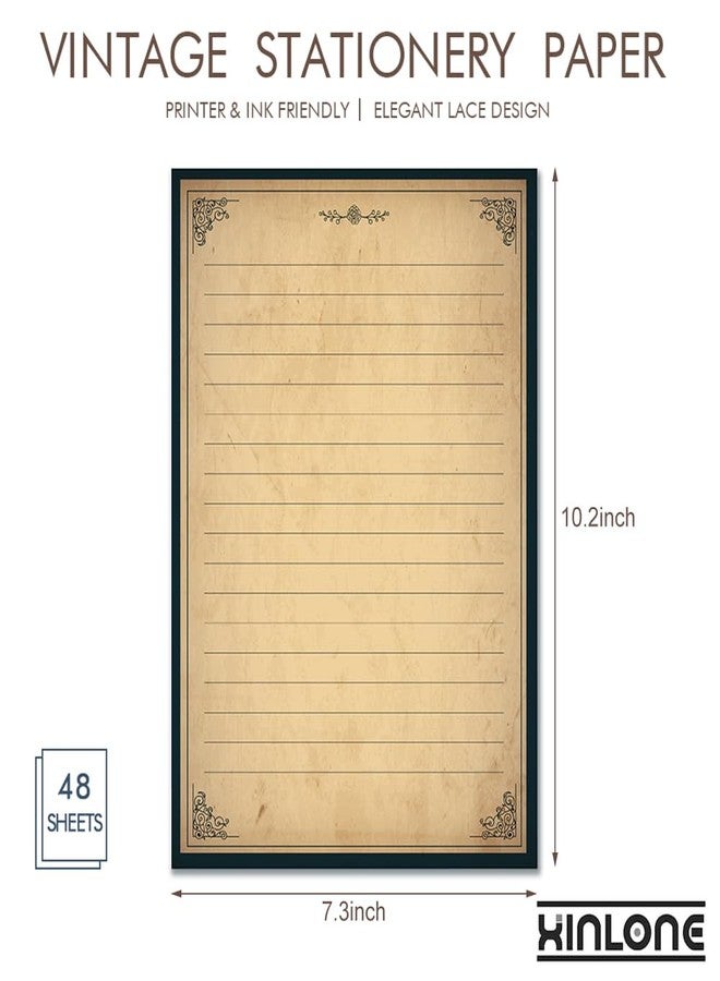 XinLone Lined Vintage Stationary Paper, 7.3 x 10.2 Inch Old Fashion Stationary Paper and Envelopes Set, 48 Sheets + 24 Envelopes Letter Writing Stationery Set for All Occasion - Image 2