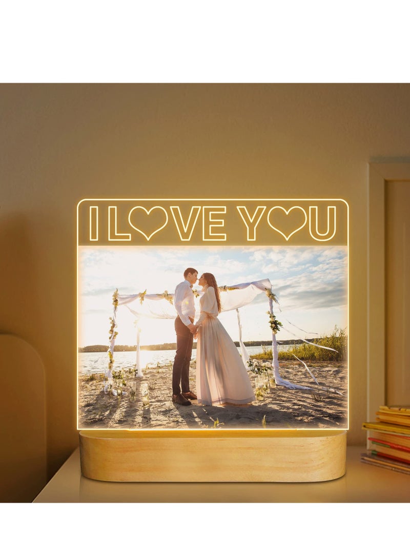 SYOSI Picture Frame I Love You 4"x 6" Acrylic Photo Frame with Warm Color LED Night Light Home Desktop Decor Unique Gift for Couple Wife Lover Girl Valentine's Day Anniversary Birthday Wedding Present  - Image 1