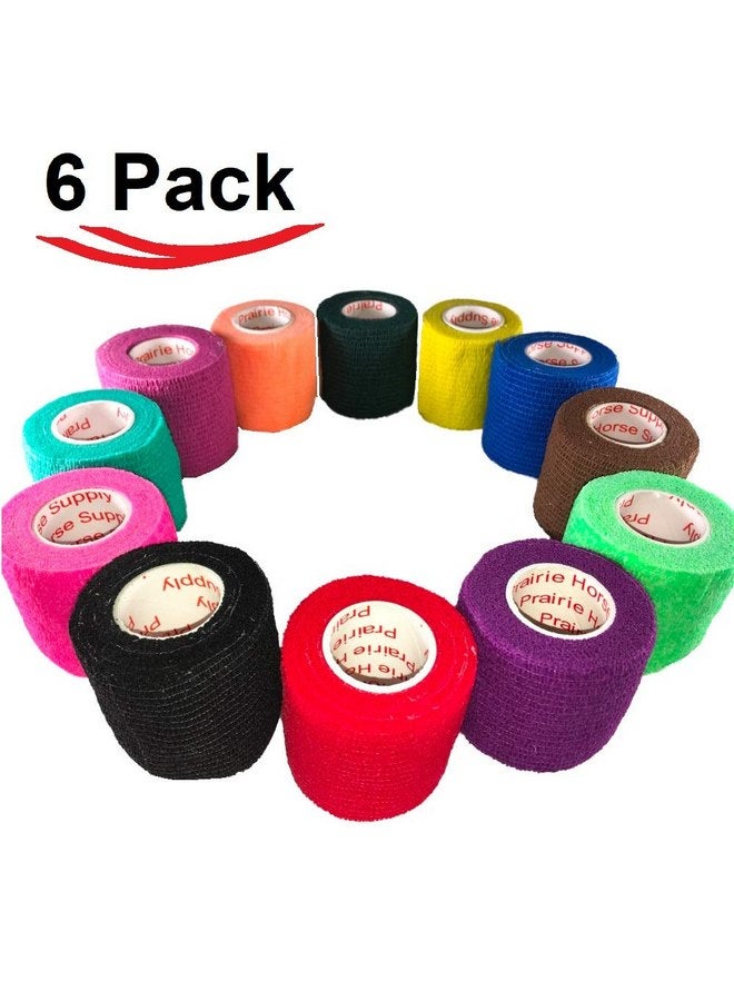 براري هورس سبلاي شريط لف بيطري مقاس 2 بوصة (ألوان متنوعة) (عبوة من 6 قطع) لفافة لاصقة ذاتية اللصق مرنة للضمادات للكلاب والقطط والحيوانات الأليفة والخيول - Image 2
