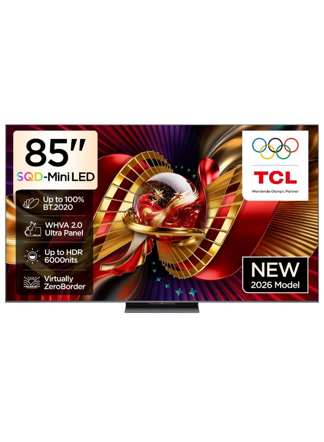 Television 85 Inch 4K SQD-Mini LED Google Smart TV, 144Hz Refresh Rate, Audio by Bang & Olufsen, 100% BT.2020, TSR AiPQ, Ultra Slim Design (2026 Model) 85C8L Black