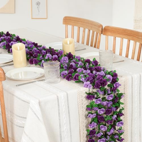 KHOYIME 18 Pack 144 FT Artificial Flower Garland Fake Purple Roses Vines Silk Flowers Faux Plastic Outdoor Hanging Floral Ivy Garland Decoration for Wedding Arch Bedroom Home Wall Backdrop Room Decor - Image 3