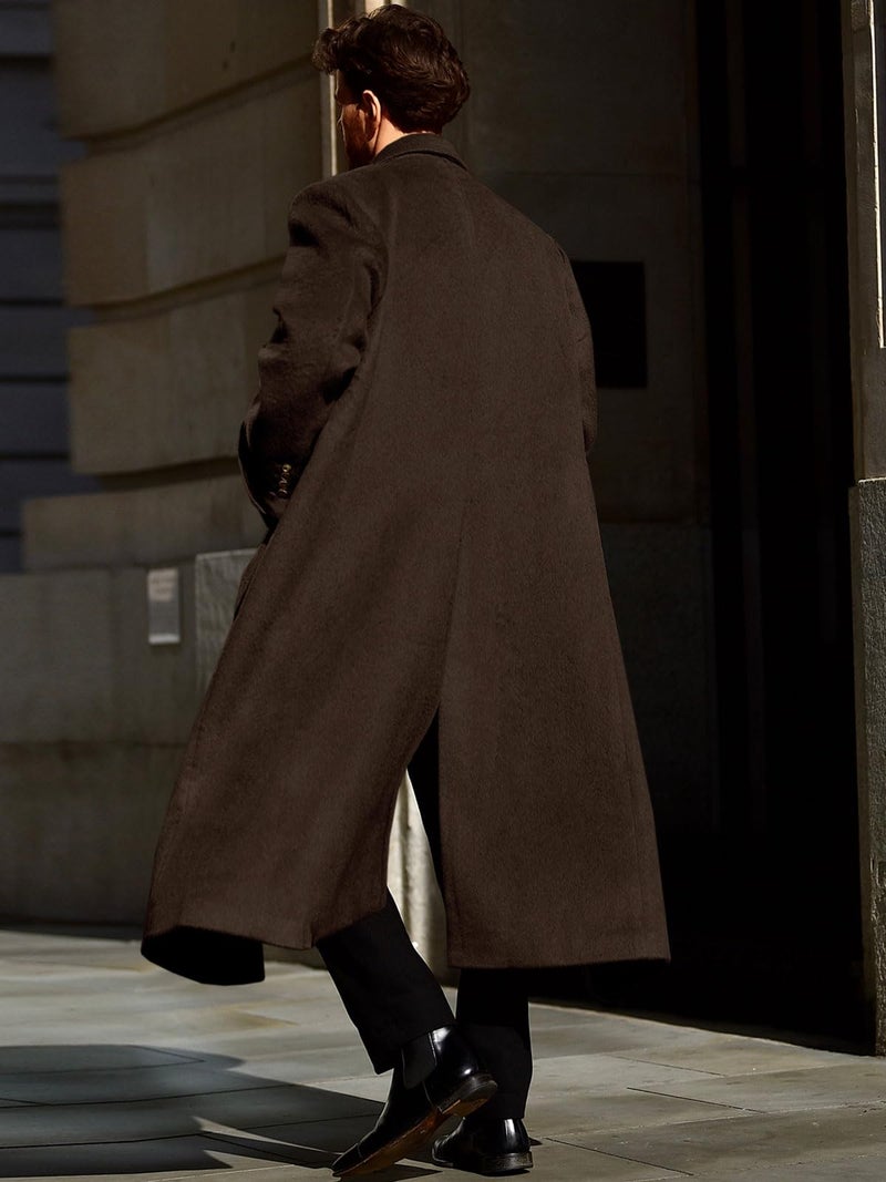Runcati Mens Wool Blend Pea Coat Notched Collar Double Breasted Long Jacket Trench Coats Classic Winter Overcoat - Image 4