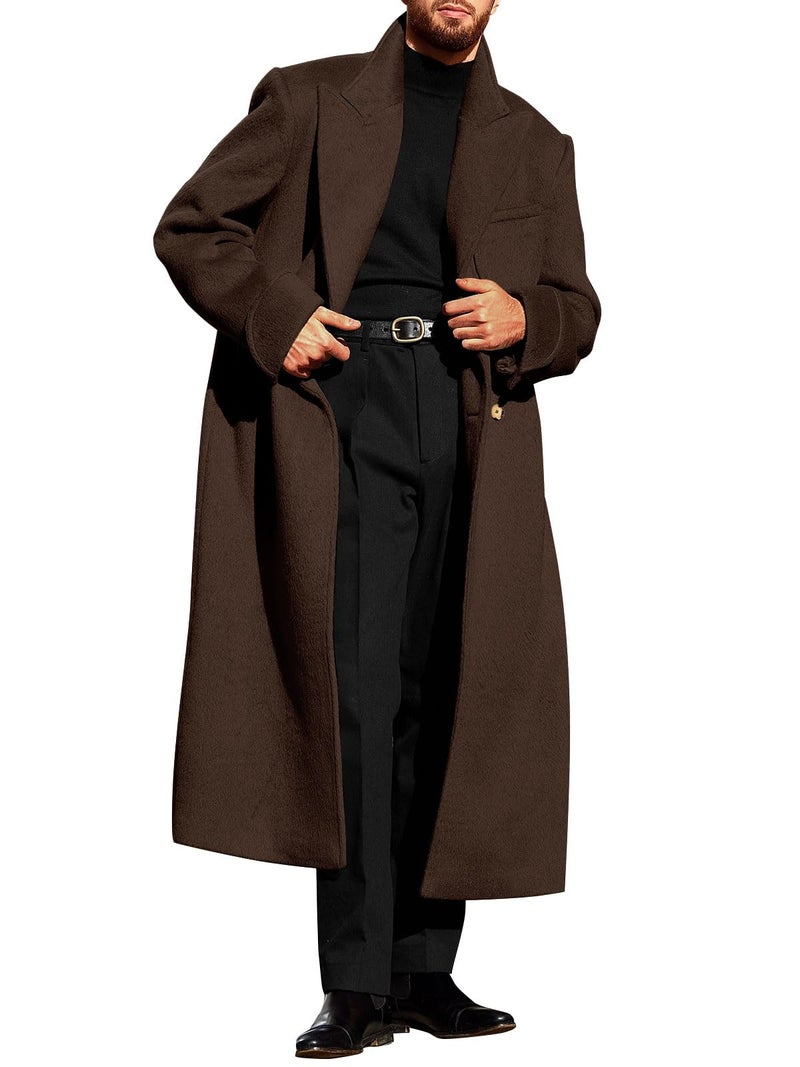 Runcati Mens Wool Blend Pea Coat Notched Collar Double Breasted Long Jacket Trench Coats Classic Winter Overcoat - Image 1