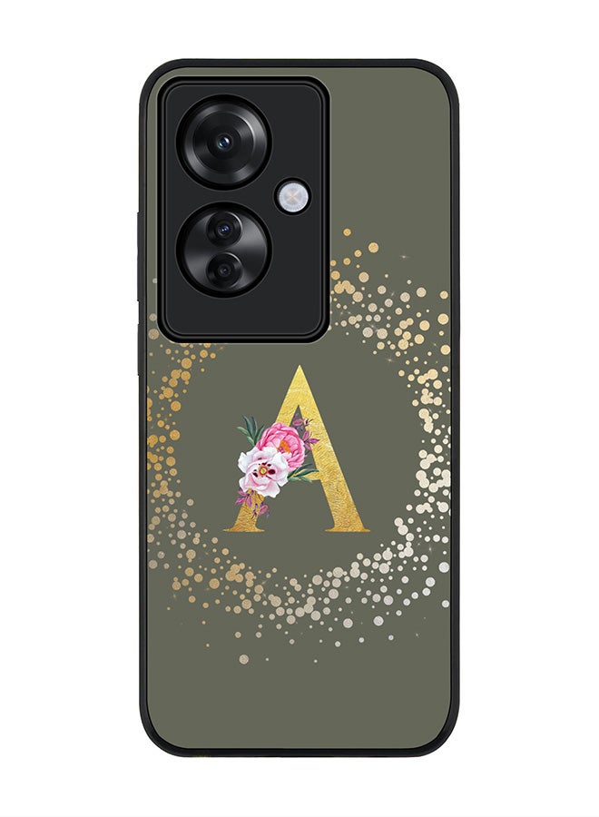 Stylizedd Rugged Black edge case for Oppo Reno11 F / Oppo F25 Pro 5G,Slim fit Cover Custom Monogram Initial Letter Floral Pattern Alphabet - A (Olive Green) - Image 1