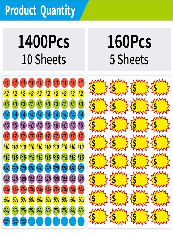 MOIKKA-GC 1560 Pcs Removable Garage Sale Price Stickers, 1400pcs 3/4" Yard Sale Price Stickers & 160pcs 2.2x1.4 Blank Princing Labels, Price Tag for Flea Markets, County Fairs & Retail Use - Image 2