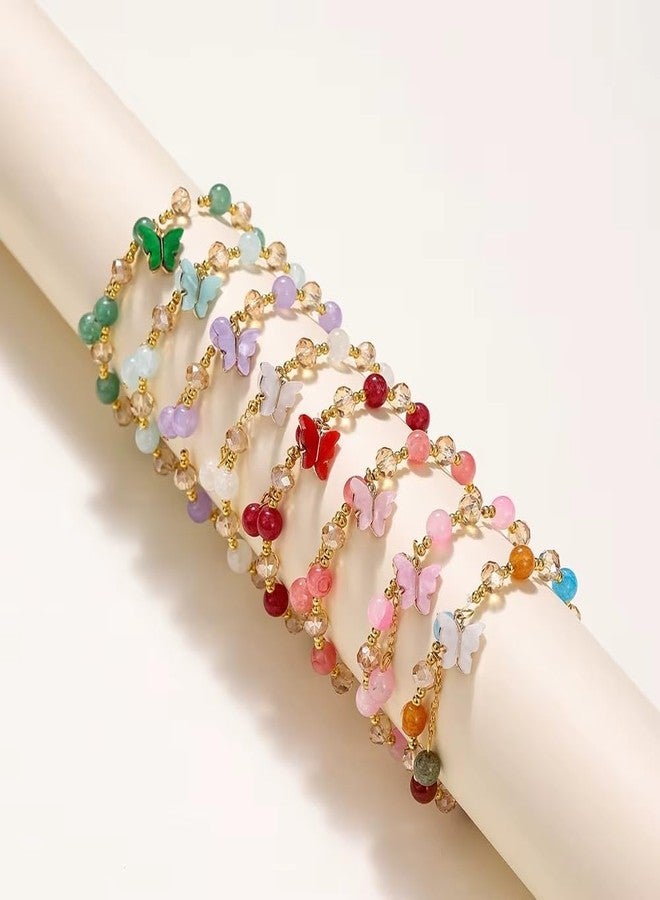 JANEJA Crystal Beaded Bracelet for Women & Girls - Healing Stone Jewelry with Butterfly Charm | Fashion Accessory COMBO OF 8 - Image 2