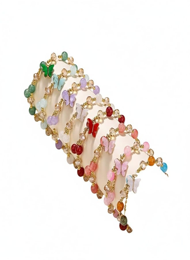 JANEJA Crystal Beaded Bracelet for Women & Girls - Healing Stone Jewelry with Butterfly Charm | Fashion Accessory COMBO OF 8 - Image 1
