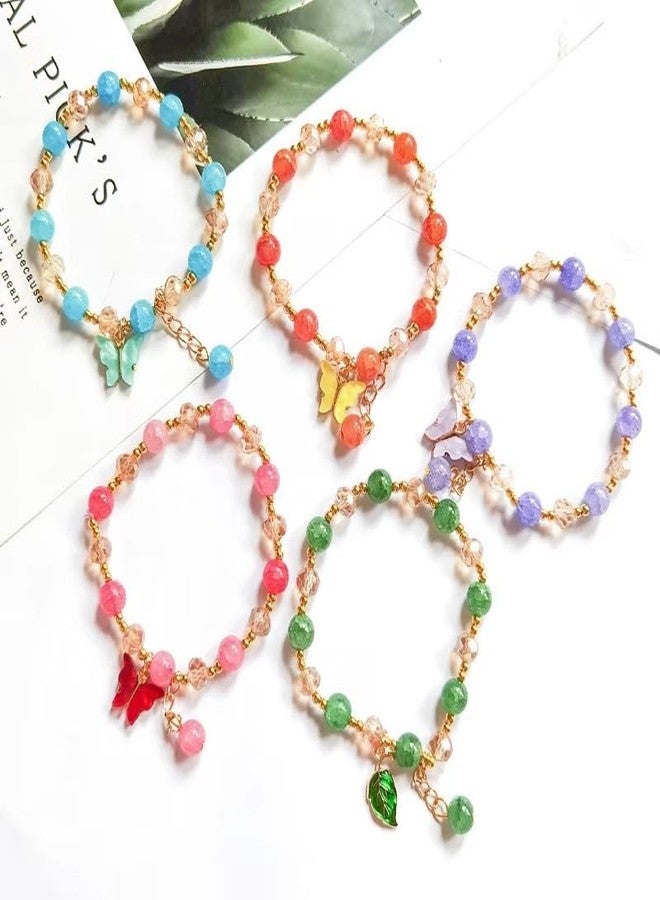 JANEJA Crystal Beaded Bracelet for Women & Girls - Healing Stone Jewelry with Butterfly Charm | Fashion Accessory COMBO OF 8 - Image 3