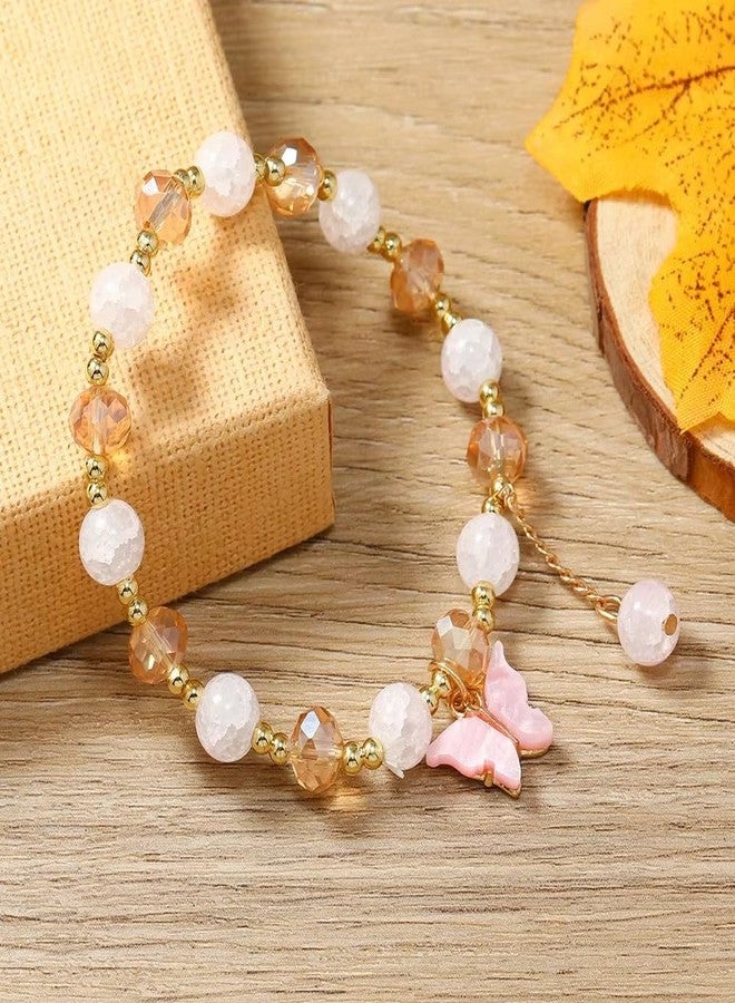 JANEJA Crystal Beaded Bracelet for Women & Girls - Healing Stone Jewelry with Butterfly Charm | Fashion Accessory COMBO OF 8 - Image 4