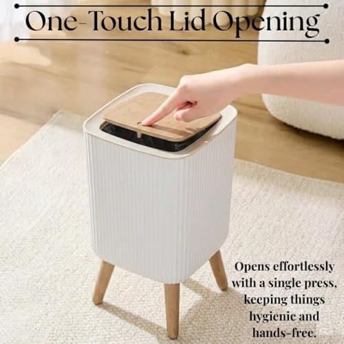 JUGTE Luxury Garbage Dustbin Dog Proof Trash Can Push Top Trash Can with Lid White Top Spring Waste Basket Square Trash bin with Legs Kitchen/Bathroom Dustbin - 9Liter (Square) - Image 3