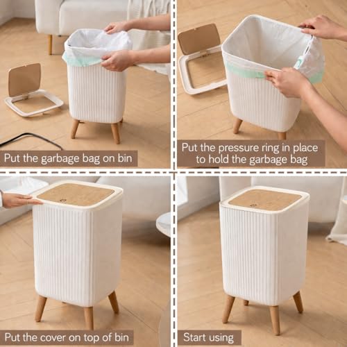 JUGTE Luxury Garbage Dustbin Dog Proof Trash Can Push Top Trash Can with Lid White Top Spring Waste Basket Square Trash bin with Legs Kitchen/Bathroom Dustbin - 9Liter (Square) - Image 4