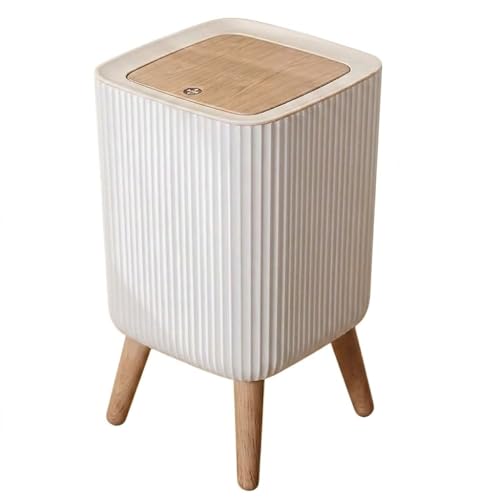 JUGTE Luxury Garbage Dustbin Dog Proof Trash Can Push Top Trash Can with Lid White Top Spring Waste Basket Square Trash bin with Legs Kitchen/Bathroom Dustbin - 9Liter (Square) - Image 1