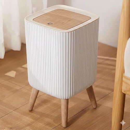 JUGTE Luxury Garbage Dustbin Dog Proof Trash Can Push Top Trash Can with Lid White Top Spring Waste Basket Square Trash bin with Legs Kitchen/Bathroom Dustbin - 9Liter (Square) - Image 2