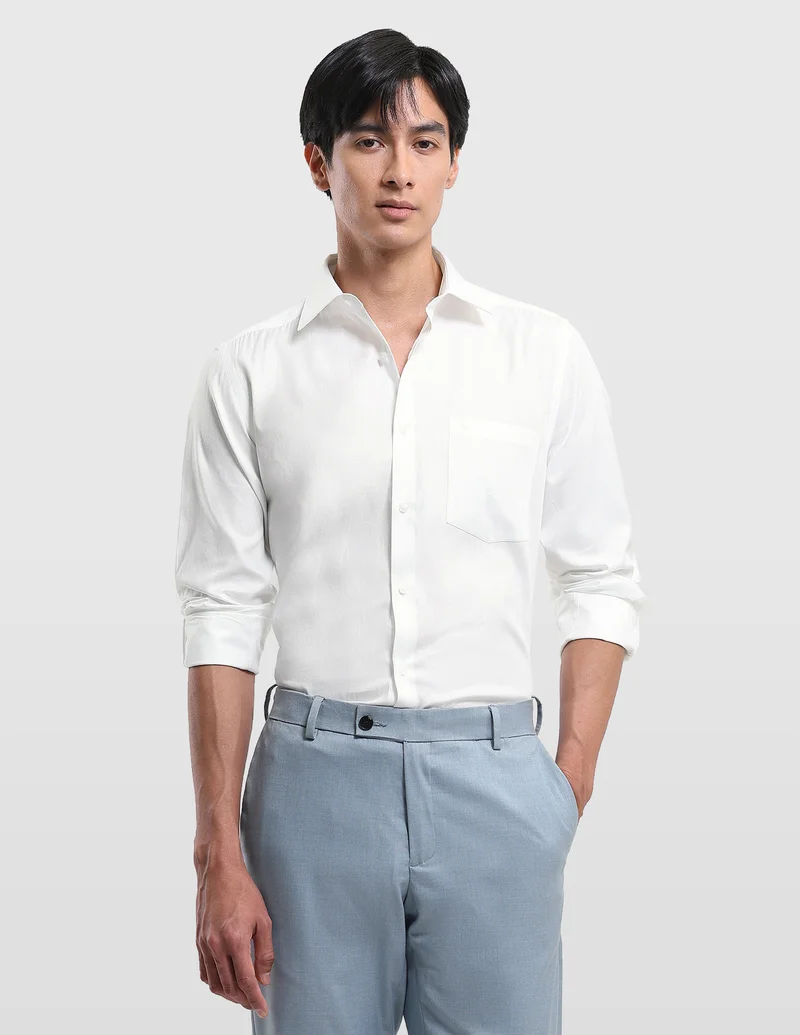 Arrow Iconic White Self Design Vertical Striped Shirt