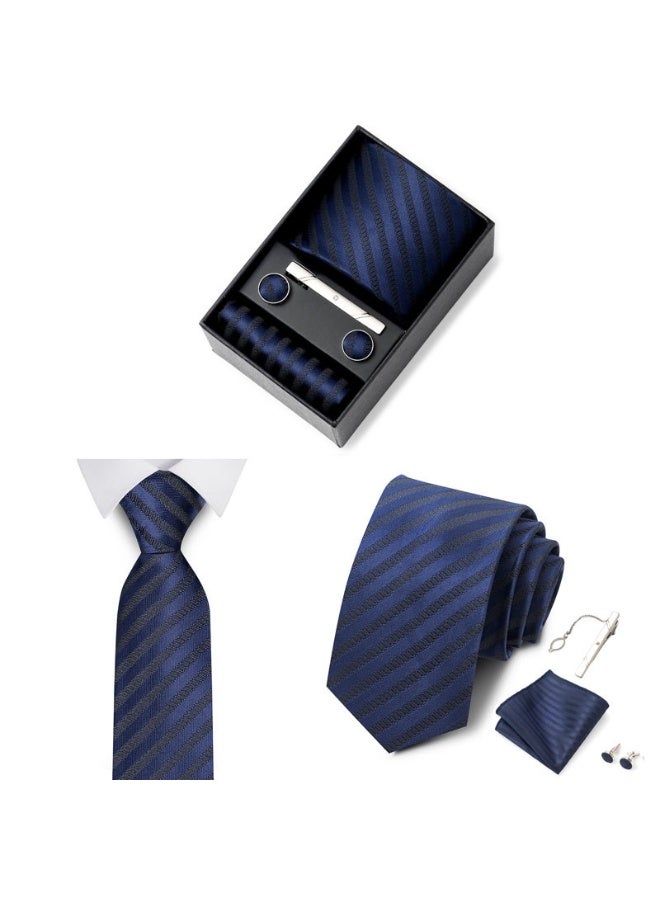 AuliceVerse Gifting Essential:Men's 5-in-1 Business Tie Gift Set （Blue） | 1200-Stitch High-Density Polyester Tie with Cufflinks, Pocket Square, Tie Clip & Luxury Box | Premium Wedding & Office Formal Accessories - Image 3