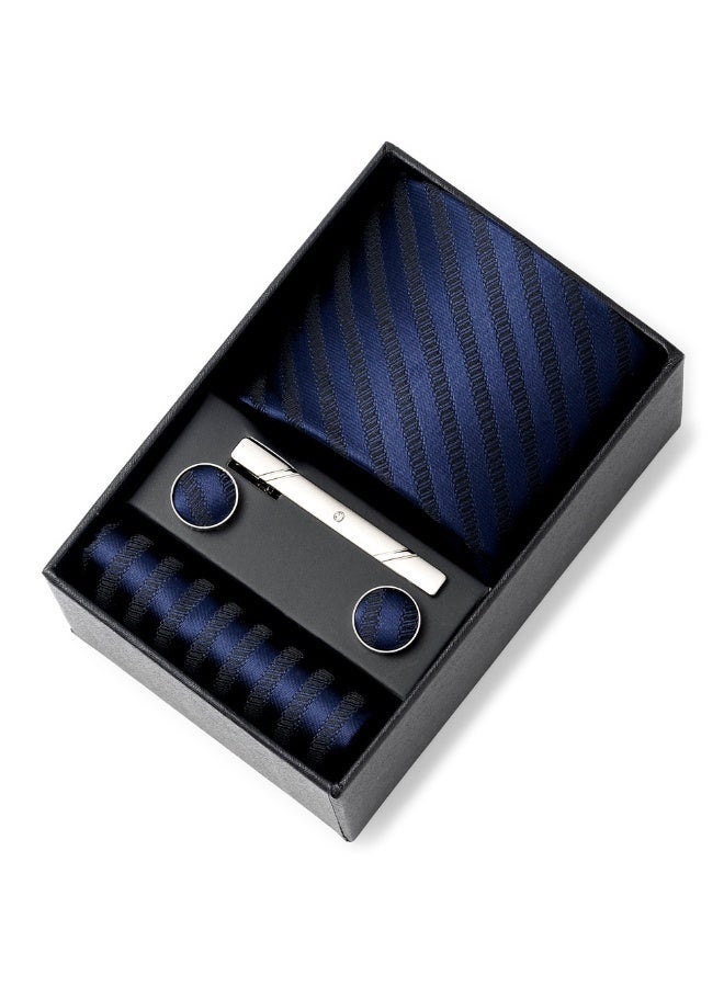 AuliceVerse Gifting Essential:Men's 5-in-1 Business Tie Gift Set （Blue） | 1200-Stitch High-Density Polyester Tie with Cufflinks, Pocket Square, Tie Clip & Luxury Box | Premium Wedding & Office Formal Accessories - Image 2