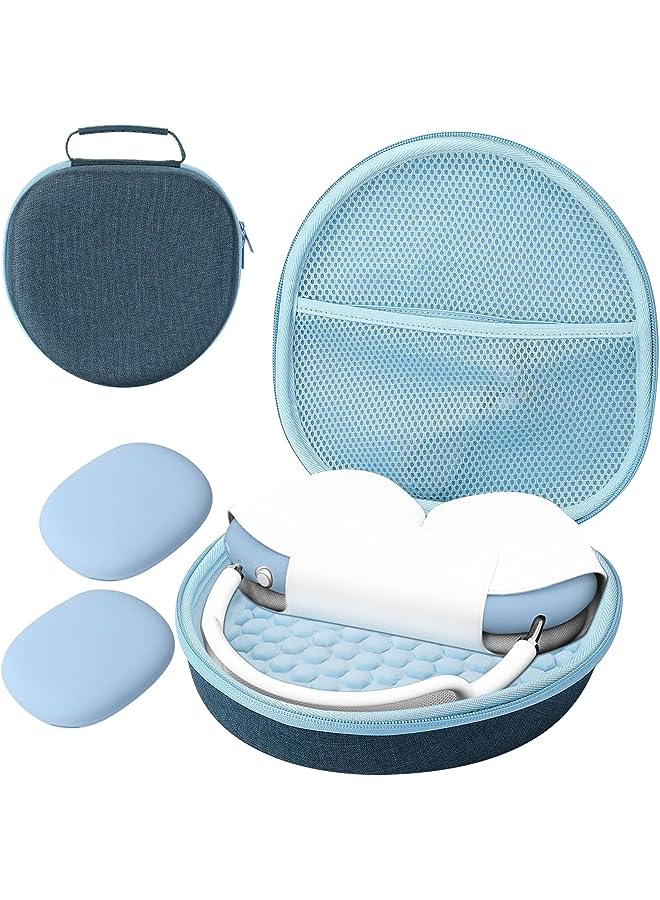 Procases Hard Case for New Earbuds Max, Travel Carrying Headphone Case with Silicone Earpad Cover & Mesh Pocket, Earbuds Max Protective Portable Storage Bag -Navy - Image 1