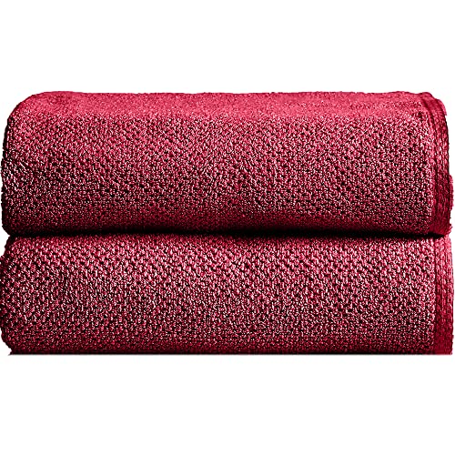 Ein Sof Portugese Series - Cotton Towel Set for Adults/Couples, Pack of 2 Towels for Men & Women Large Size (75 x 150 cms) - 550 GSM Towels for Bath (Red) - Image 1