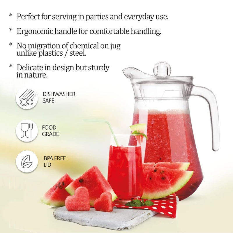 TREO Treo by Milton Conical Fresh 1300 Glass Jug with Lid and Handle 1 Piece 13 Litre Transparent Serve Water Beverages Iced Tea Juices Cocktail Milk Chaas Shakes - Image 4