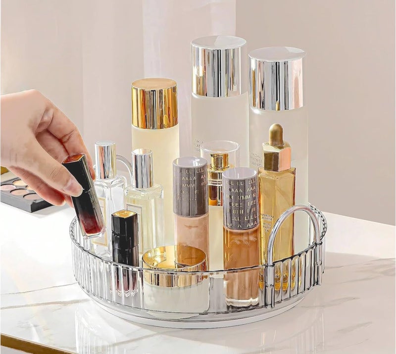 Xacton 360° Rotating Makeup Organiser I High-Capacity Cosmetic & Skincare Storage Rack I Spinning Holder Stand I for Dressing Table, Lipsticks & Accessory (Amber Gold, 1 Tier) - Image 4