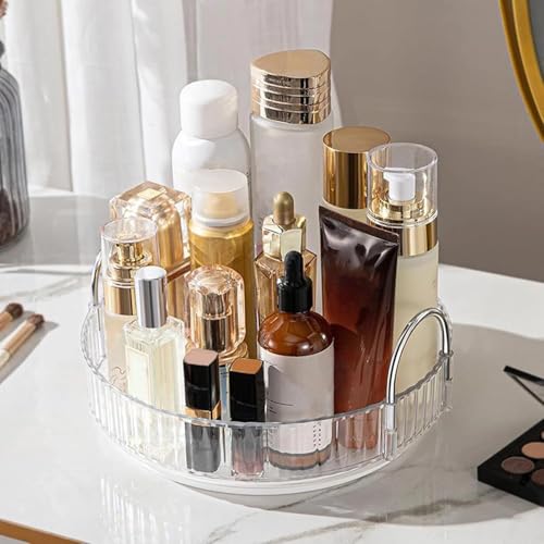 Xacton 360° Rotating Makeup Organiser I High-Capacity Cosmetic & Skincare Storage Rack I Spinning Holder Stand I for Dressing Table, Lipsticks & Accessory (Amber Gold, 1 Tier) - Image 5