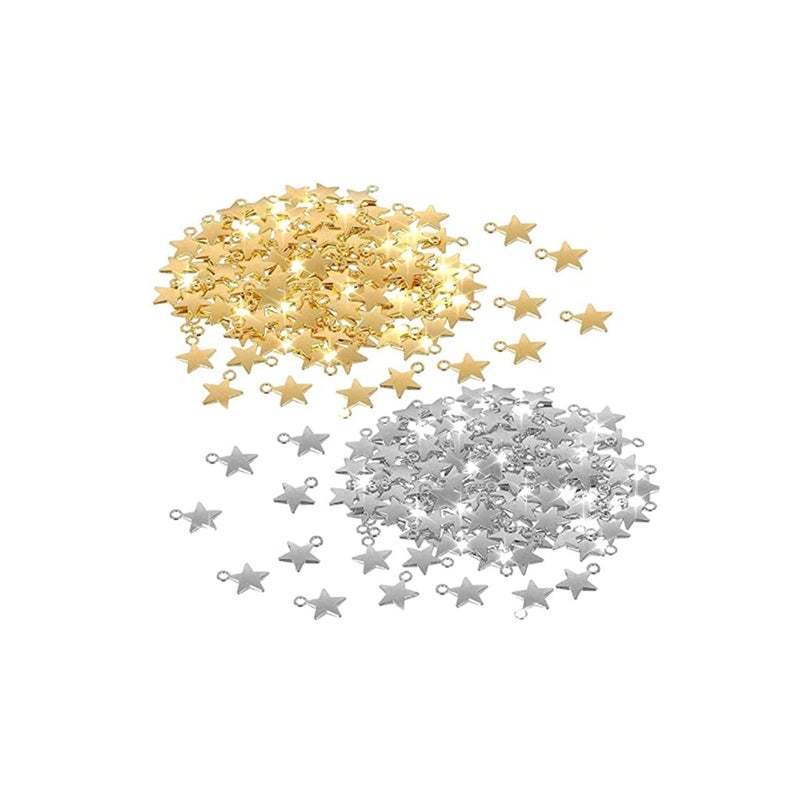 SOLARAE 160 Pieces Star Pendants, Mini Star Shape Charms, Metal Star Pendants, Flat Star Charms, Jewellery Accessories, Zinc Alloy Solid Star Charms for Handicrafts, Jewellery Making(Silver, Gold) - Image 2