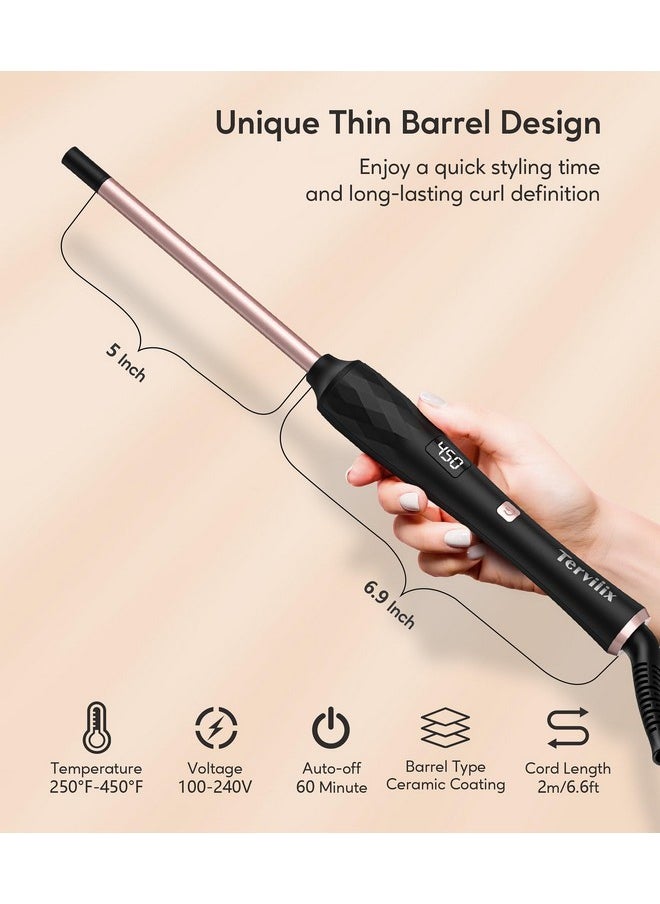 Terviiix - Small Barrel Curling Iron Wand 3/8 Inch Thin Curling Wand Iron For Short & Long Hair Argan Oil And Keratin Infused Ceramic Curler With Digital Adjustable Temperature & Autooff 9Mm Black - Image 1