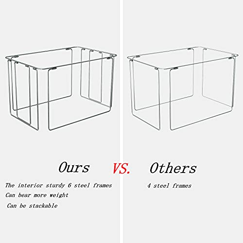 FHSQX Extra Large Clothes Storage Bins Foldable Metal Frame Storage Box Stackable Linen Fabric Box Organizer Set with Carrying Handles and Clear Window (Beige, 23.6x 16.5x 15.7 Inch) - Image 5