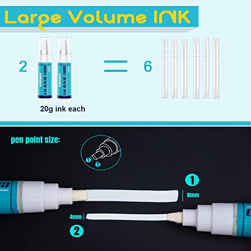 NADAMOO Grout Renew Pen White, 2 Large 20ml Paint Pens, Touch Up Repair Marker for Tile Gap Coating - Restore Grout Line, With 2 Replacement Nibs and 1 Cleaning Brush - Image 3
