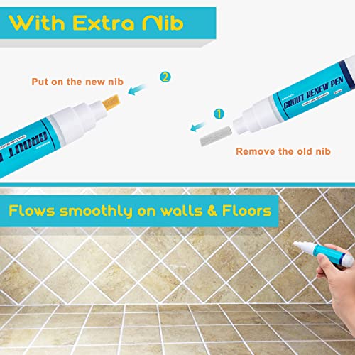 NADAMOO Grout Renew Pen White, 2 Large 20ml Paint Pens, Touch Up Repair Marker for Tile Gap Coating - Restore Grout Line, With 2 Replacement Nibs and 1 Cleaning Brush - Image 4