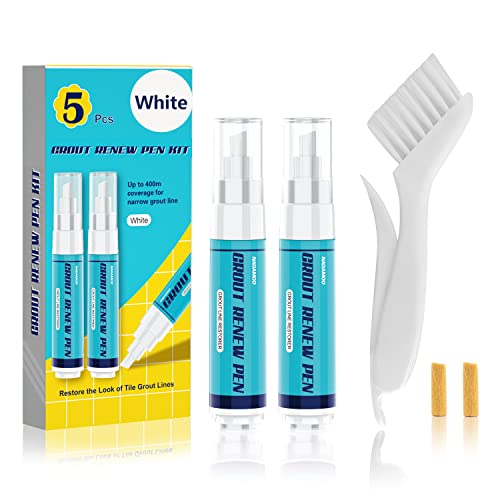NADAMOO Grout Renew Pen White, 2 Large 20ml Paint Pens, Touch Up Repair Marker for Tile Gap Coating - Restore Grout Line, With 2 Replacement Nibs and 1 Cleaning Brush - Image 1