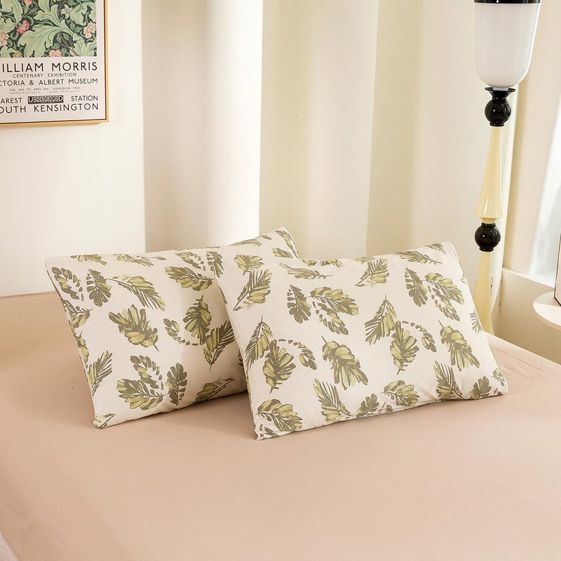 ECOCOTT ECOCOTT 2 Pack Pillowcase Standard Size  Leaf Pattern Pillow Cases Set - 100% Cotton Pillow Covers with Envelope Closure (Queen  20""x26"")  - Image 2