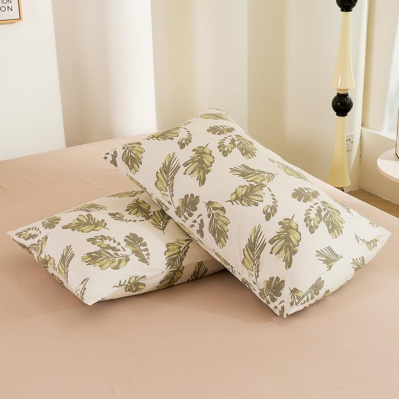 ECOCOTT ECOCOTT 2 Pack Pillowcase Standard Size  Leaf Pattern Pillow Cases Set - 100% Cotton Pillow Covers with Envelope Closure (Queen  20""x26"")  - Image 3