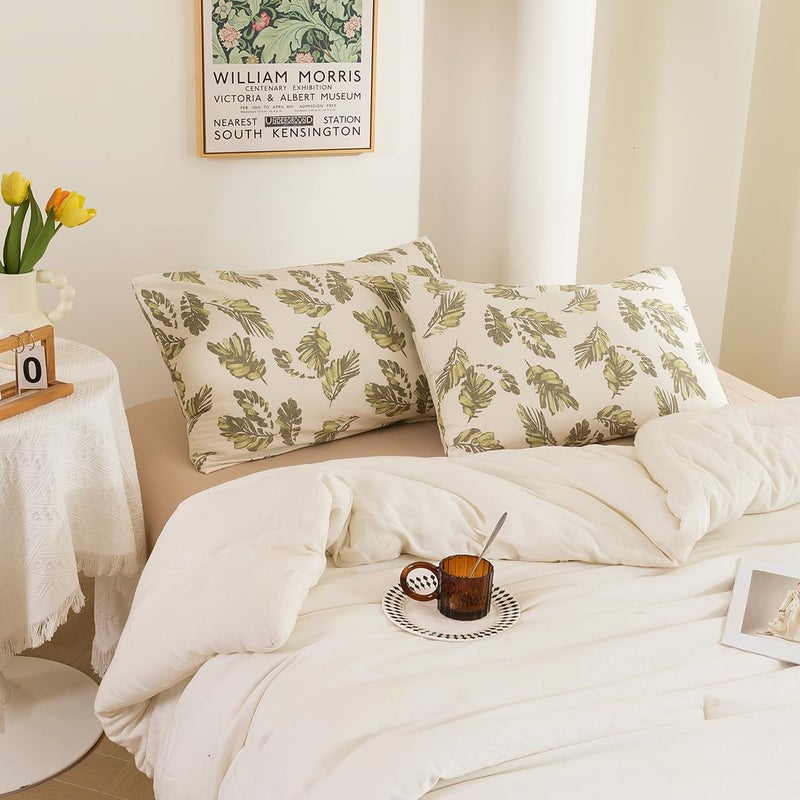 ECOCOTT ECOCOTT 2 Pack Pillowcase Standard Size  Leaf Pattern Pillow Cases Set - 100% Cotton Pillow Covers with Envelope Closure (Queen  20""x26"")  - Image 5
