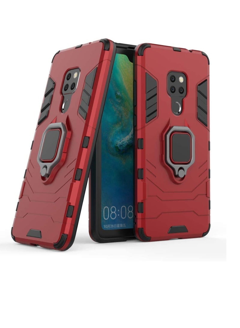 MaiJin Compatible with Huawei Mate 20, Case Metal Ring Grip Kickstand Shockproof Hard Bumper Shell (Works with Magnetic Car Mount) Dual Layer Rugged Cover for Huawei Mate 20 (Red) - Image 1