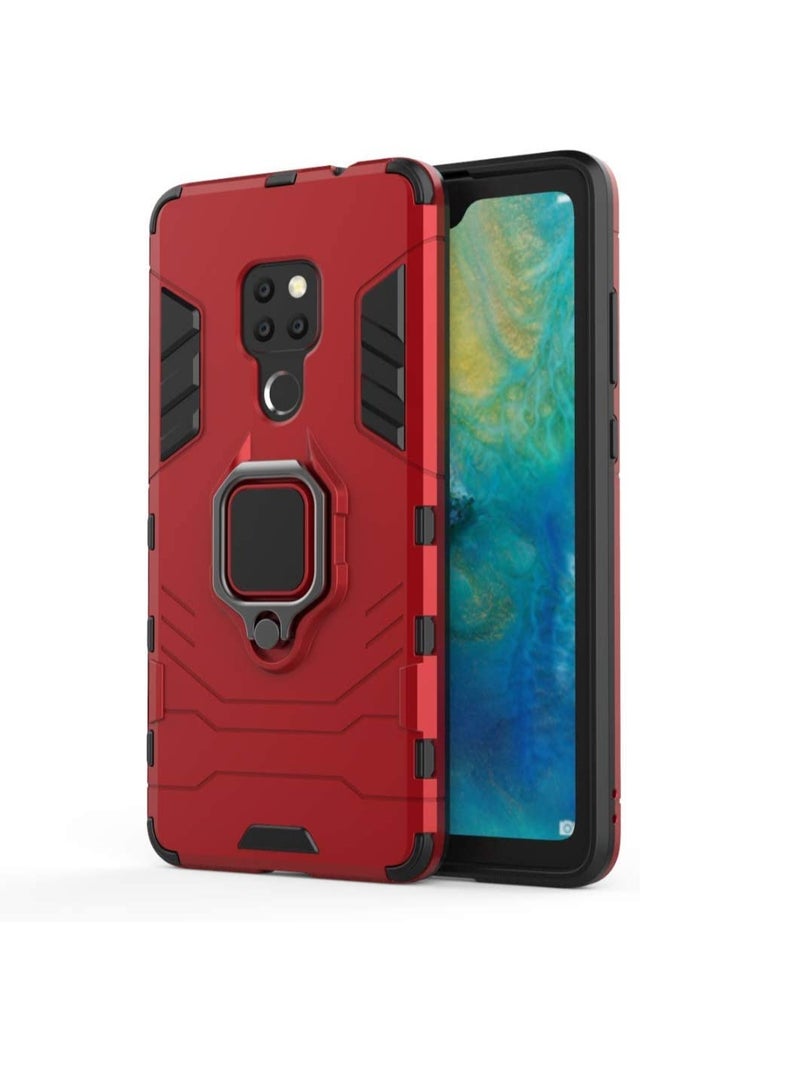MaiJin Compatible with Huawei Mate 20, Case Metal Ring Grip Kickstand Shockproof Hard Bumper Shell (Works with Magnetic Car Mount) Dual Layer Rugged Cover for Huawei Mate 20 (Red) - Image 2
