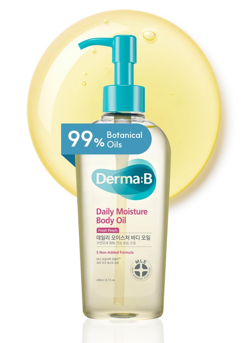 derma b Derma B  Daily Moisture Body Oil  99 Natural Argan  Sweet Almond Oil  Shower Oil for Dry Sensitive Skin  Light  LongLasting Hydration  Skin Body Care Oil with Peach Scent  678 fl oz 200ml 