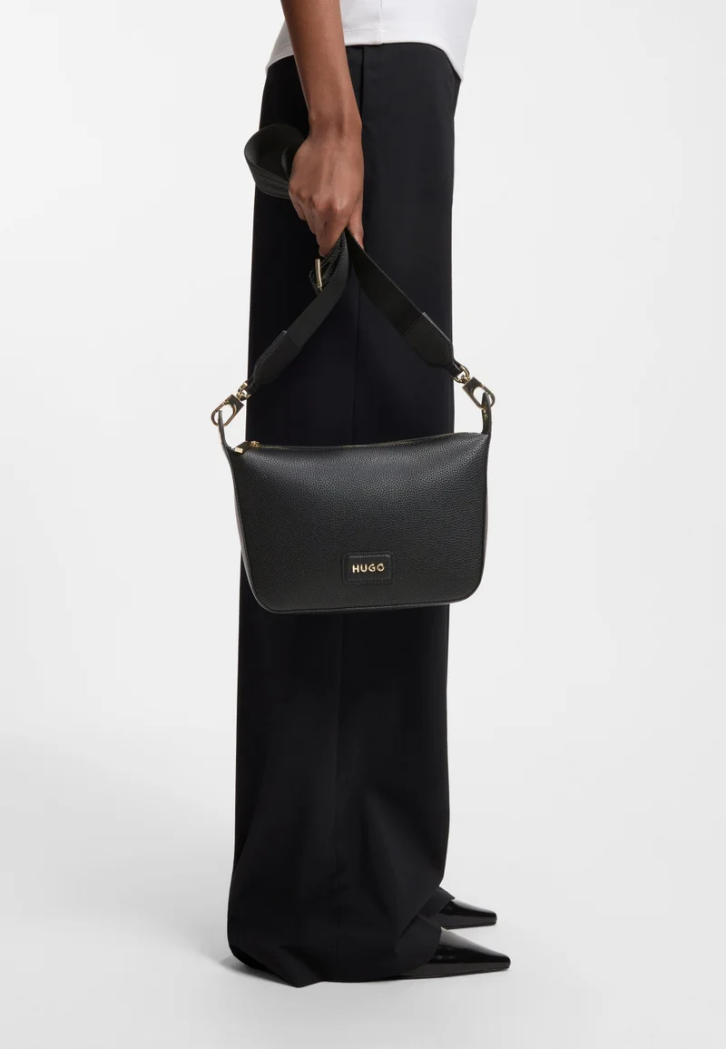 HUGO Black Grained faux-leather shoulder bag with gold-tone hardware for Women | Best Price UAE