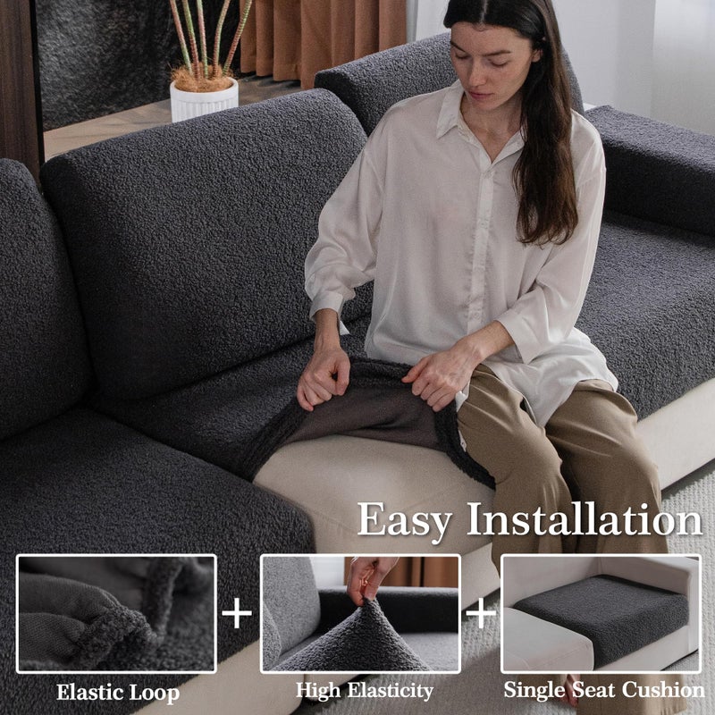 OHSIO Couch Cushion Covers for Sectional Sofa, Stretch Soft Sofa Slipcovers Washable Wear-Resistant Universal Furniture Protector for Living Room(1 Piece Back Couch Cover, Dark Gray) - Image 4