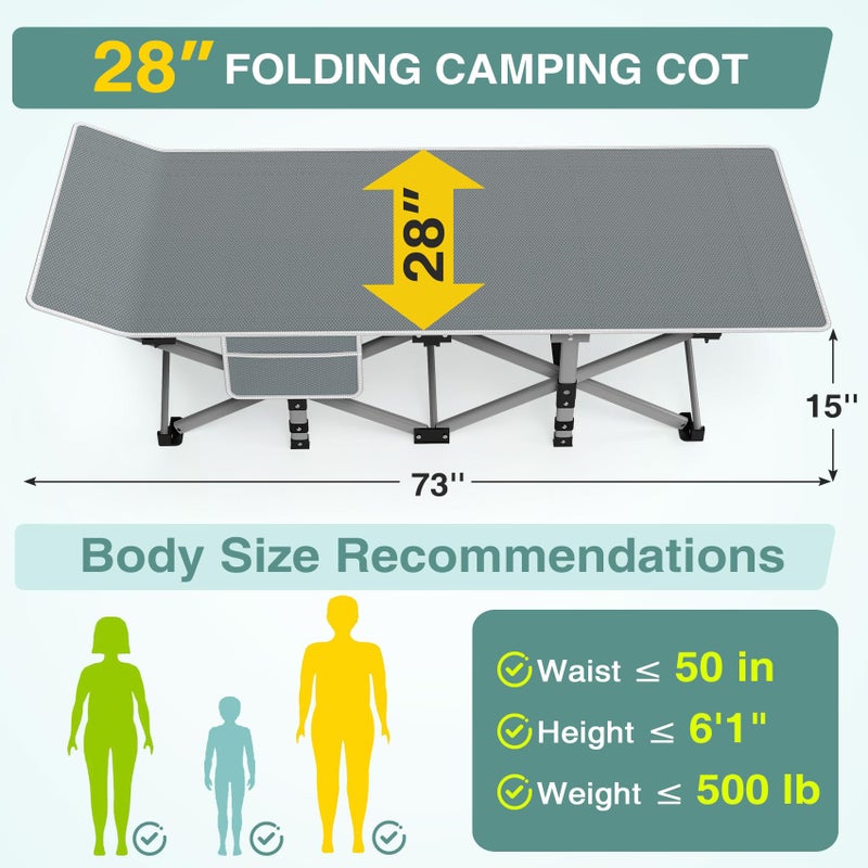 ZENPETIO Camping Cot for Adults, Heavy-Duty Portable Cot Bed with Mattress, Foldable Padded Sleeping Cots for Camping Travel Tent Day Bed Outdoor & Home Guest, Max Load 500 LBS, 75x28x15â€ - Image 2