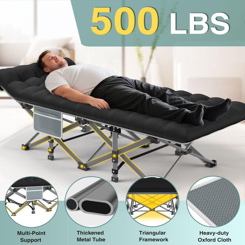 ZENPETIO Camping Cot for Adults, Heavy-Duty Portable Cot Bed with Mattress, Foldable Padded Sleeping Cots for Camping Travel Tent Day Bed Outdoor & Home Guest, Max Load 500 LBS, 75x28x15â€ - Image 5