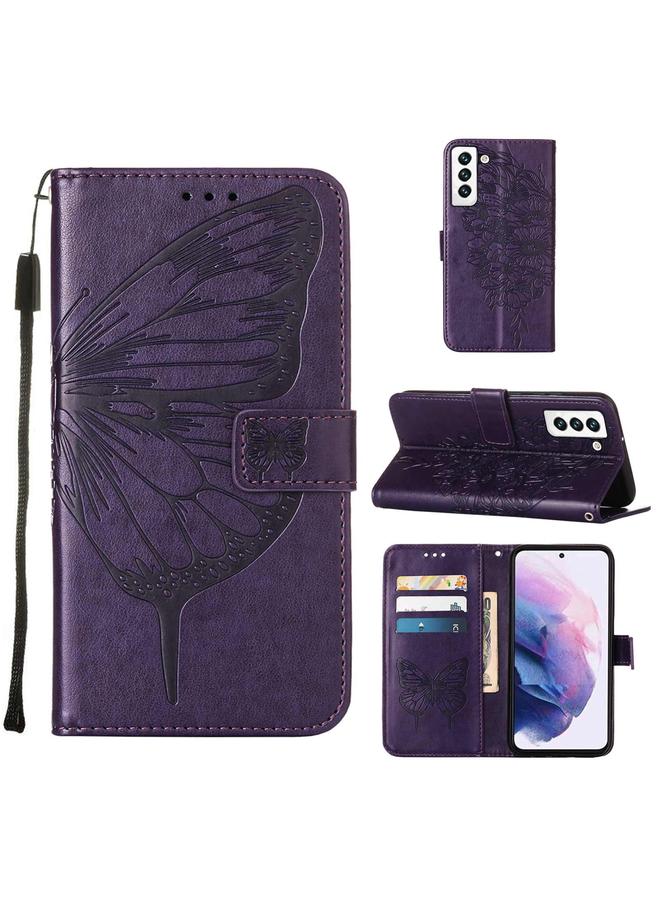 اس-توب جراب لهاتف Samsung Galaxy S22 5G جراب هاتف جلدي منقوش على شكل فراشة مع حامل وفتحة بطاقة ومحفظة وحبل - Image 1