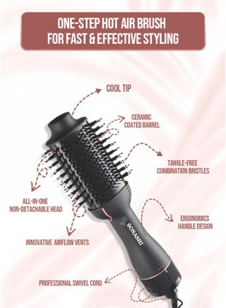 2-in-1 Hot Air Brush with Ceramic Oval Barrel | 2 Speed & 2 Heat Settings | Cool Tip & 360° Swivel Cord | Adds Volume, Smooths Frizz & Styles with 1200W DC Motor | SHS-2093 Black - view 5